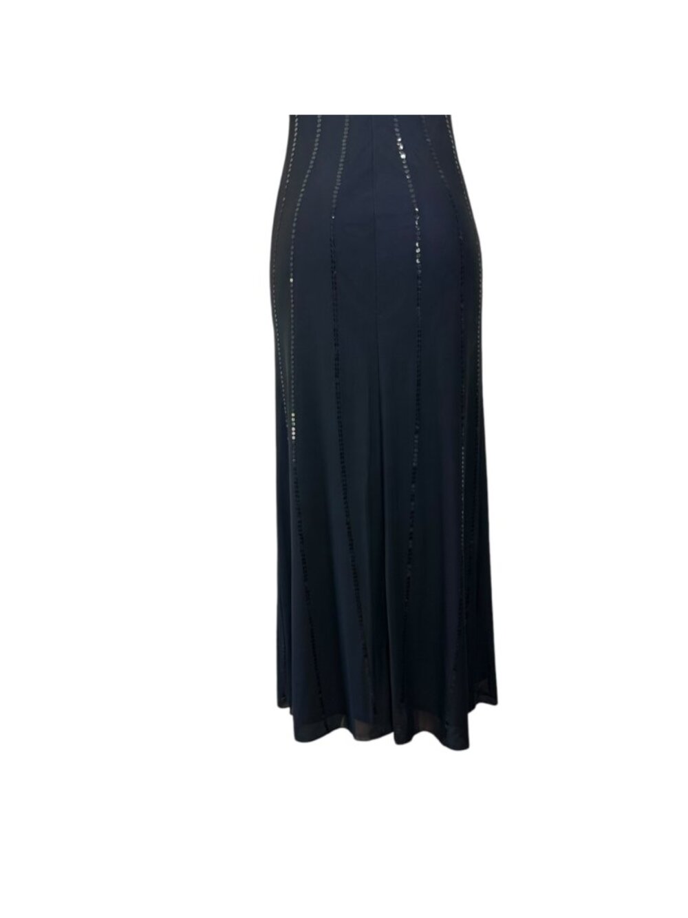 RIMINI By Shaw Vintage Black Sequined Spaghetti Strap Maxi Dress 6 Purple Lined - Picture 3 of 14
